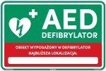 Naklejka (znak / oznaczenie) "Obiekt wyposażony w defibrylator - Najbliższa lokalizacja" 300x200