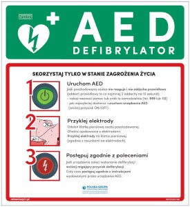 Tablica informacyjna / Instrukcja użycia AED hips 388x388